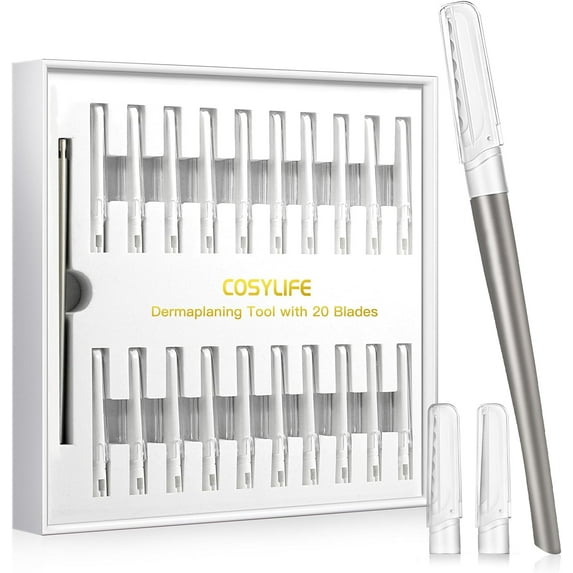 Dermaplaning Tool for Face Exfoliation, with 20 Replaceable Blades, Facial Shaver/Eyebrow Razor, Peach Fuzz Removal Eyebrow Shaper for Women, Easy to Use Dermaplaner Help Exfoliate and Smooth Skin
