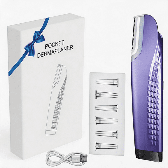Dermaplaning Tool for Face with 7 Replaceable Blades, 3 Speed LED Light Dermaplane Razor for Women Face to Remove Facial Hair & Peach Fuzz, Purple