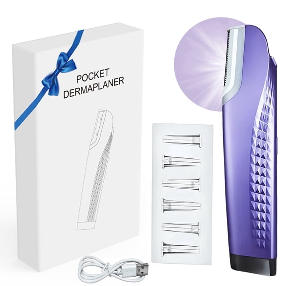 Dermaplaning Tool for Face with 7 Replaceable Blades, 3 Speed LED Light Dermaplane Razor for Women Face to Remove Facial Hair & Peach Fuzz, Purple