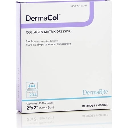 Dermarite Industries Dermacol Collagen Matrix Wound Dressing, 2"x2", 10 Ea, 2 Pack