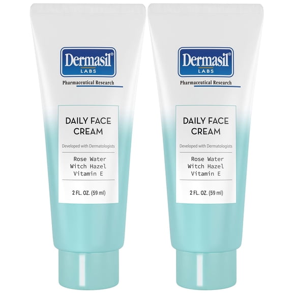 Dermasil Daily Face Cream 2-Pack – Oil-Free, Lightweight Moisturizer with Witch Hazel, Rose Water, and Vitamin E, 2 Oz Ea
