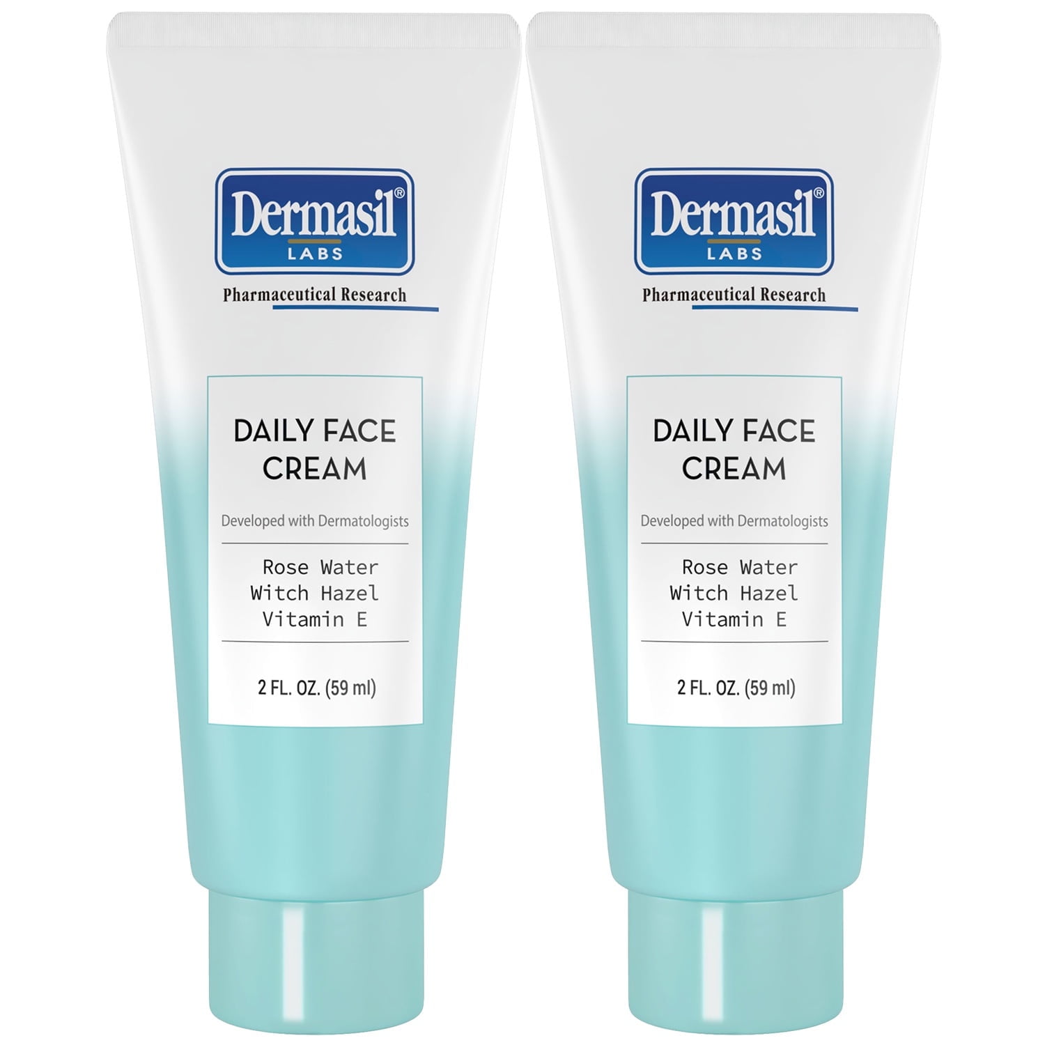 Dermasil Daily Face Cream, Fragrance-Free, 2-Pack, Lightweight Moisturizer with Hyaluronic Acid, Rose Water & Witch Hazel, 2 Oz Ea