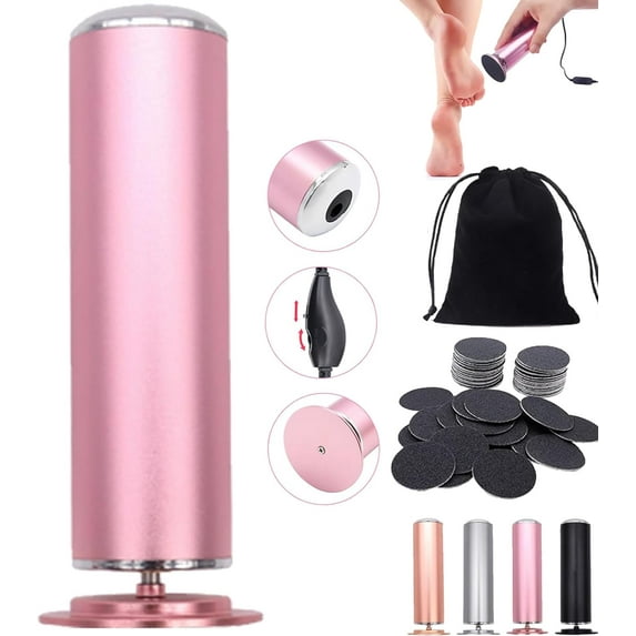 Dermave Electric Foot Callus Remover, Pedifairy 360 Rotation Foot Sander, Pain-Free Foot Polisher with 60pcs Sanding Discs, 0-600 RPM Adjustable Speed Electric Foot File (Pink)