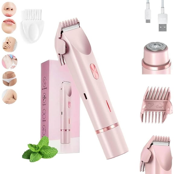 Dermave Trimmer 2.0, Dermave Bikini Shaver, 2in1 Electric Bikini Trimmer, Ipx7 Waterproof Wet and Dry Hair Trimmers with Dual - Head Design for Both Body and Facial Hair Removal (Pink)
