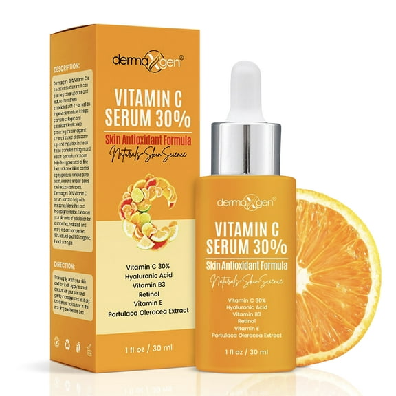 Dermaxgen 30% Vitamin C Facial Serum with Hyaluronic Acid and Retinol – Hydrating and Revitalizing Skincare - 1 Fl Oz