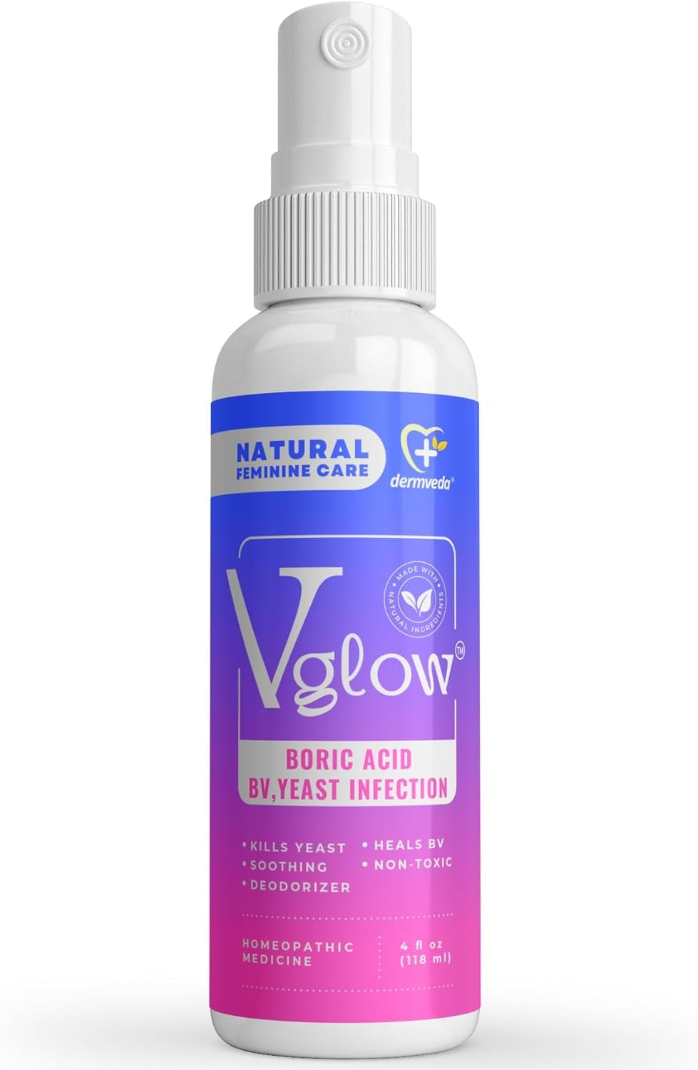 Dermveda BV Relief Feminine Spray Natural Boric Acid Solution for Yeast Infection, Odor, and Itch, 4 Fl. Oz.