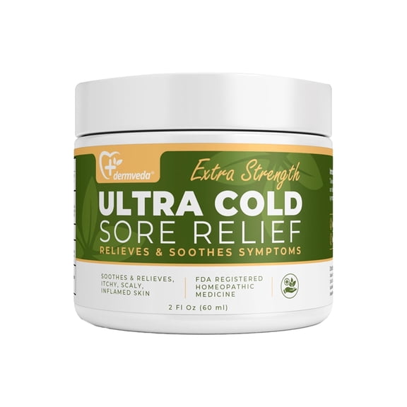 Dermveda Extra Strength Ultra Cold Sore Relief, Fever Blister Healing Cream for Cold Sore Treatment, Itchy Skin Relief, FDA Registered Homeopathic Medicine (2 Fl Oz)
