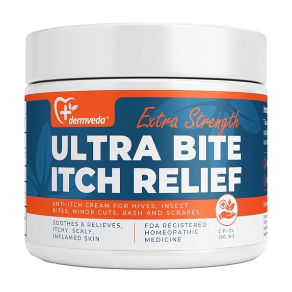 Dermveda Ultra Bite Itch Relief Cream, Natural Anti-Itch Cream for Hives, Bites & Minor Cuts, 2 fl oz