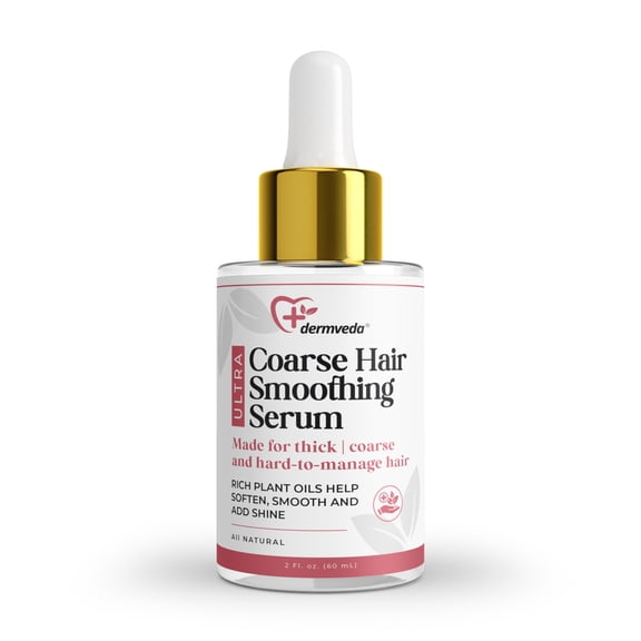Dermveda Ultra Coarse Hair Smoothing Serum, Hair Smoothing Serum For Thick Coarse Hair With Aloe Water, Argan Oil, Coconut Oil, Sweet Almond Oil, Avocado Oil, Baobab Oil, Silk Protein, 2 Fl Oz