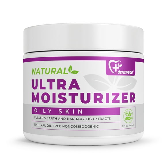 Dermveda Ultra Moisturizer for Oily Skin, Oil-Free Hydration with Fuller's Earth and Barbary Fig Extract - Non-Comedogenic Formula for Skin, Balancing Moisturizer for Oily Skin