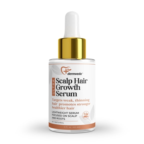 Dermveda Ultra Scalp Hair Growth Serum, Lightweight Scalp Serum For Roots With Aloe Water, Marshmallow Root, Coconut Oil, Argan Oil, Silk Protein, Sweet Almond Oil, Floral Fragrance, 2 Fl Oz