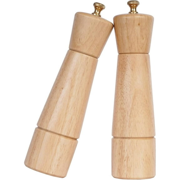 DeroTeno Salt and Pepper Grinder Set, Adjustable Ceramic Grinder Salt Mill, Stainless Steel Grinder Pepper Mill, Rubber Wood, 22 cm Height, Bottom Dia 5.5 cm (Tray is NOT Included)