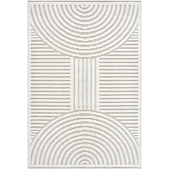 BoutiqueRugs Deron Contemporary Area Rug - Machine Washable - Off White, Light Gray - 3'3" x 5'