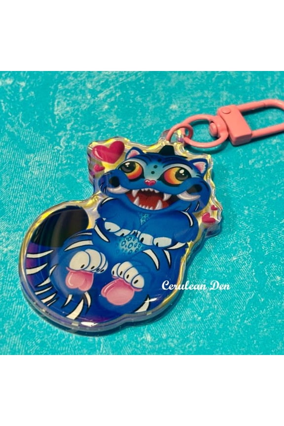 Derpy Blue Tiger Charm || Acrylic Keychain with Front Side Epoxy (1 keychain)