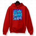 thumbnail image 1 of Derpy Cat Funny Neon Blue Tiger Graphic Fan Hoodie Shirt, for Men & Women, up to Size 5XL, 1 of 2