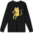 thumbnail image 1 of Derpy Kitty Cat With Pink Bowl Adult Black Crew Neck Long Sleeve Tee-XXL, 1 of 3