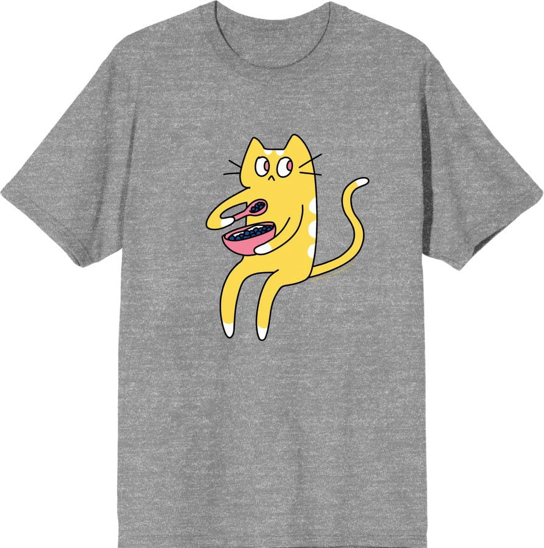 Derpy Kitty Cat With Pink Bowl Men's Heather Gray Crew Neck Short ...