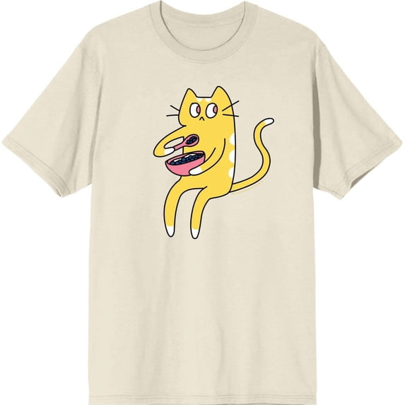 Derpy Kitty Cat With Pink Bowl Men's Natural Crew Neck Short Sleeve Tee-Medium