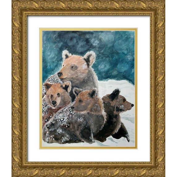 Derr, Wynn 20x24 Gold Ornate Wood Framed with Double Matting Museum Art Print Titled - Frosty Bear Family