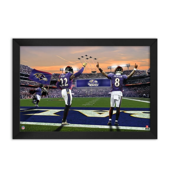Derrick Henry and Lamar Jackson Baltimore Ravens Framed Two-Player Art Print