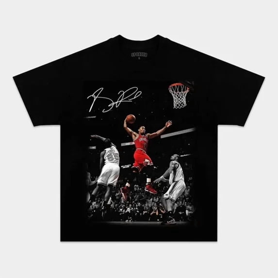 Derrick Rose Dunk Action Basketball Graphic Design Vintage Sports Fan T-Shirt