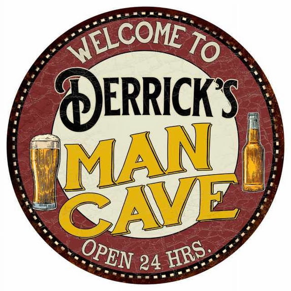 Derrick's Man Cave 14" Round Metal Sign Kitchen Bar Wall Decor 100140035390