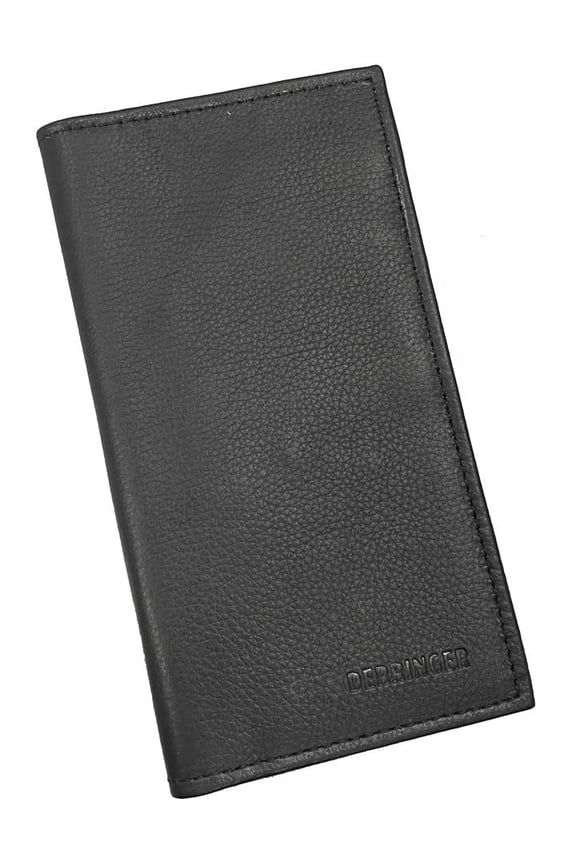 Derringer Men's Premium Leather Classic Bi-Fold Wallet, Smooth Solid Black