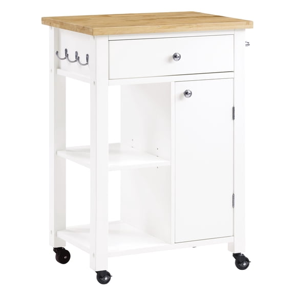 Derry Kitchen Cart Engineered Wood Natural Butcher Block Top With White Finish