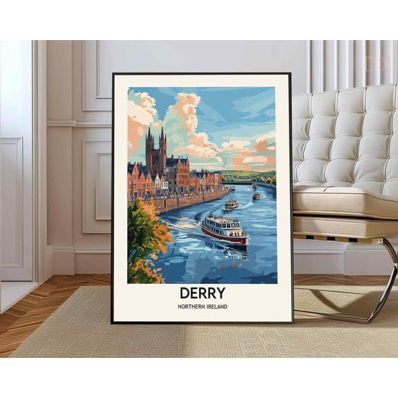 Derry Northern Ireland Poster, Unframed Canvas 8x10in