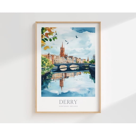 Derry Poster Northern Ireland Wall Art Home Decor Londonderry Travel Poster, Unframed Size 12x18