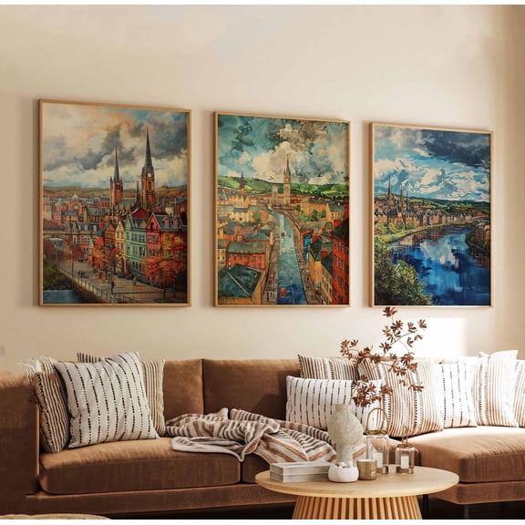 Derry Posters Northern Ireland Travel Prints City Wall Art Set Irish Poster Decor Derry Print Set Gift for Home Set 3
