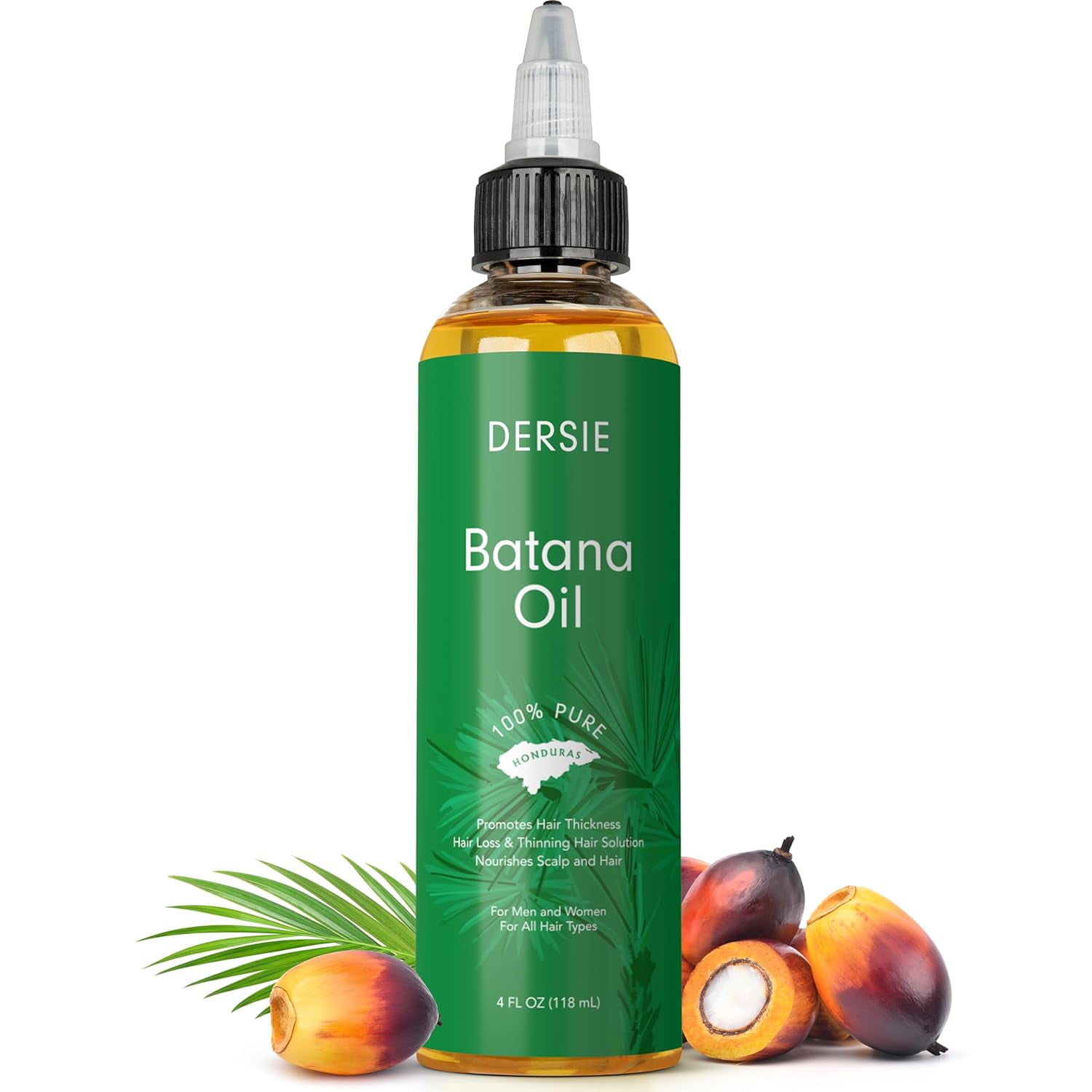 Dersie Batana Oil: Dr. Sebi Organic Raw Honduras Oil for Hair Growth - 100% Pure & Natural for Thicker, Stronger Hair - 4 FL OZ