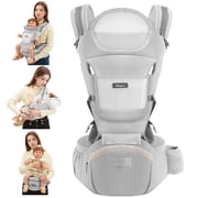 Derstuewe Baby Carrier, Baby Backpack Wrap for Infants Newborn with Hip Seat Lumbar Support , Soft Grey