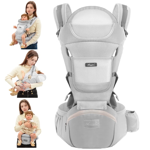 Derstuewe Baby Carrier, Baby Backpack Wrap for Infants Newborn with Hip Seat Lumbar Support , Soft Grey