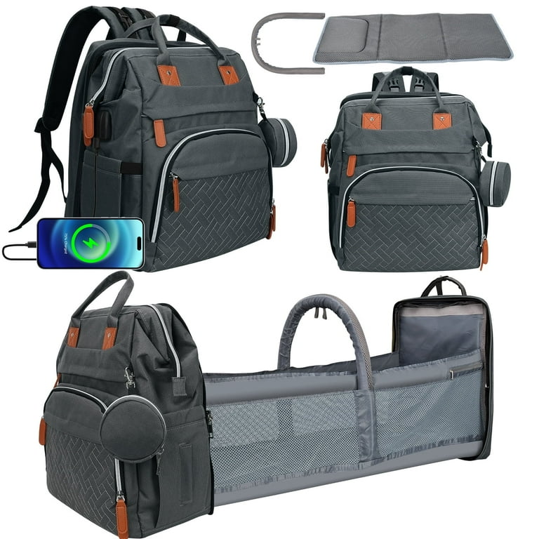 Baby Diaper Bag Backpack with Changing Station Multifunctional Waterproof Portable Baby Bag for Travel Dark Grey Color