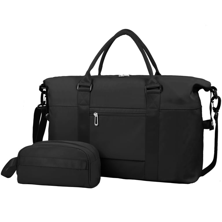 Derstuewe Fashionable Waterproof Personal Luggage Bag with Cosmetic Case for Traveling Women and Men Black Color