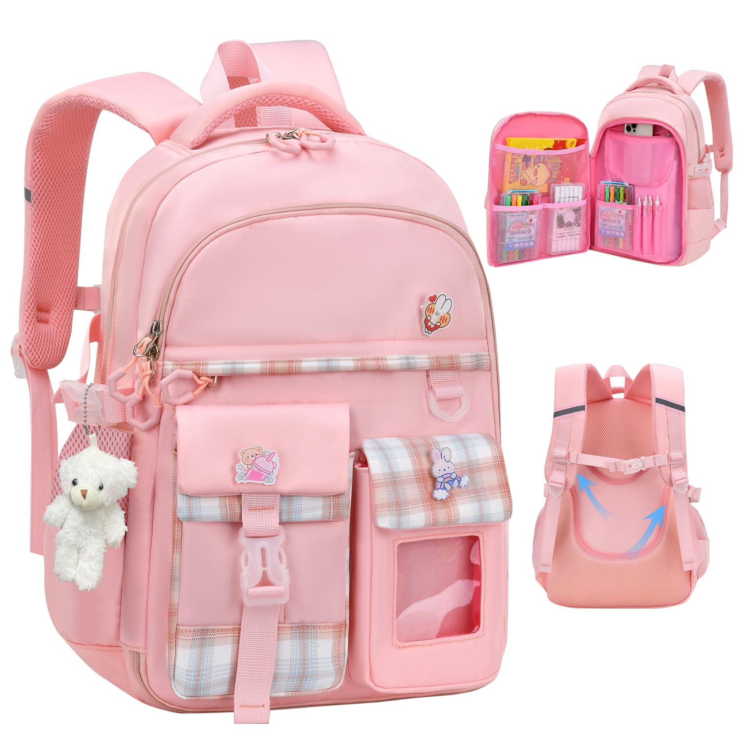 Derstuewe Girls School Backpack with cute doll pendants, Multifunction ...