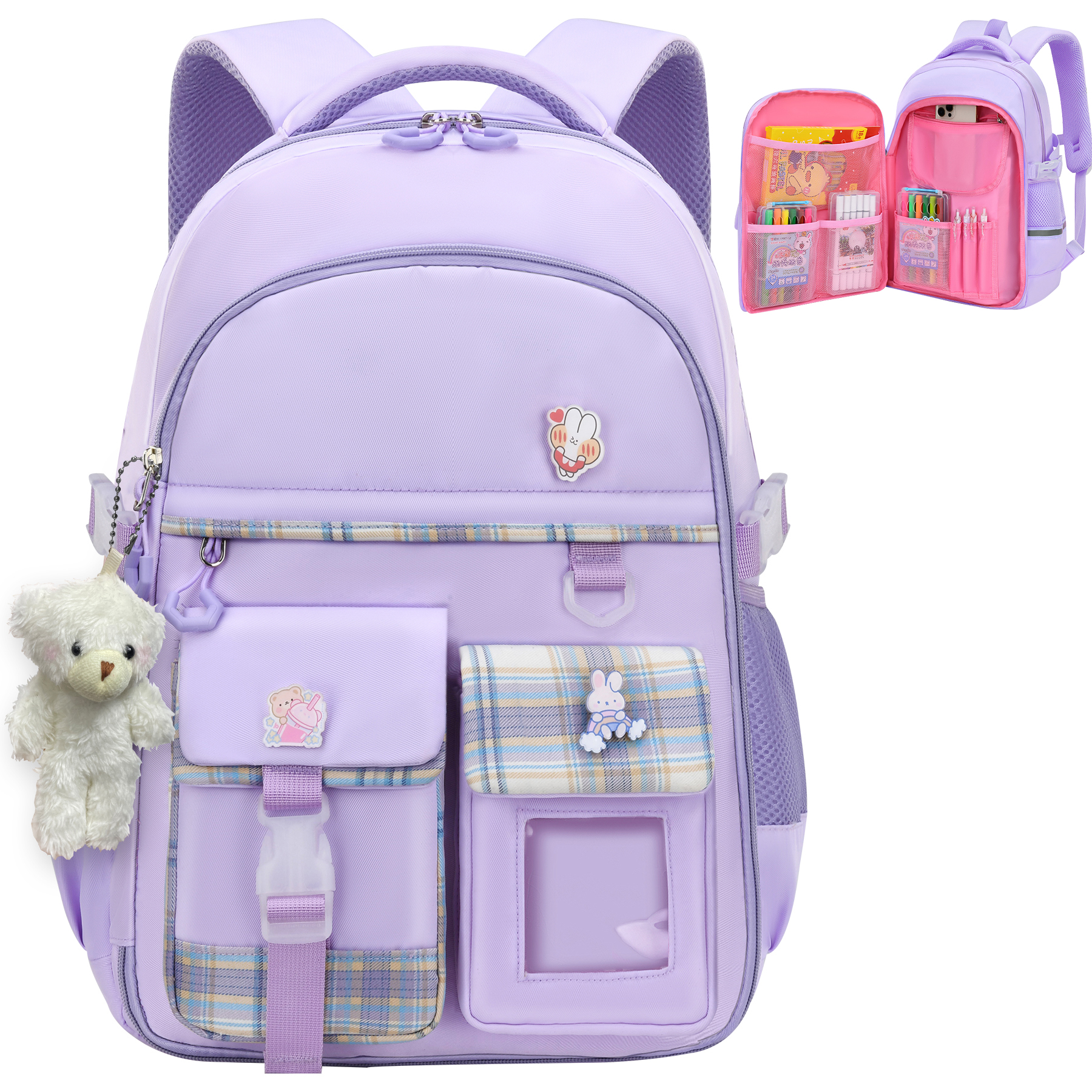 Derstuewe Girls School Backpack with cute doll pendants, Multifunction ...