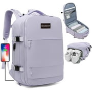 Derstuewe Large Travel Backpack for Women , Carry on Backpack for Outdoor Sports , Waterproof Laptop Bag with USB Charging Port ,Backpack Flight Approved，Purple