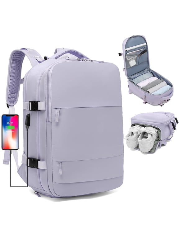 Large Travel Backpack for Women , Carry on Backpack for Outdoor Sports , Waterproof Laptop Bag with USB Port , College Backpack Flight Approved,Purple
