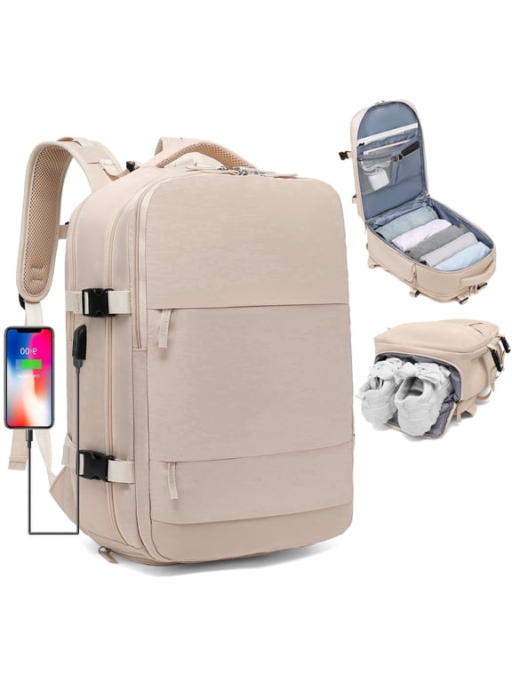 Backpacks for Adults- Large Travel Backpack, Flight Approved Carry-on Luggage, Personal Item Travel Bag Fits 15.6" Laptop Mochila ,Beige