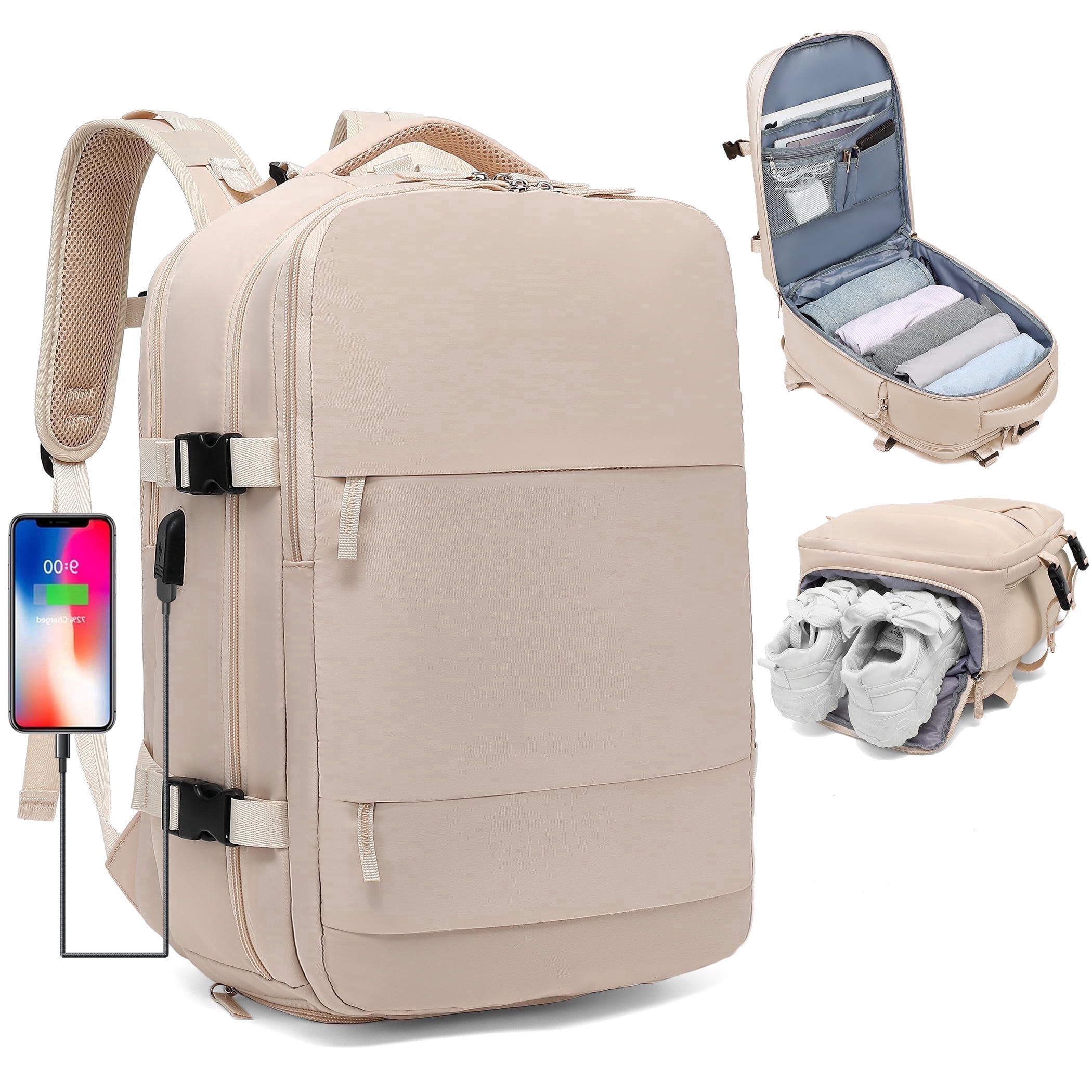 Derstuewe Travel Backpack: Waterproof, USB Port, Carry-On, Laptop