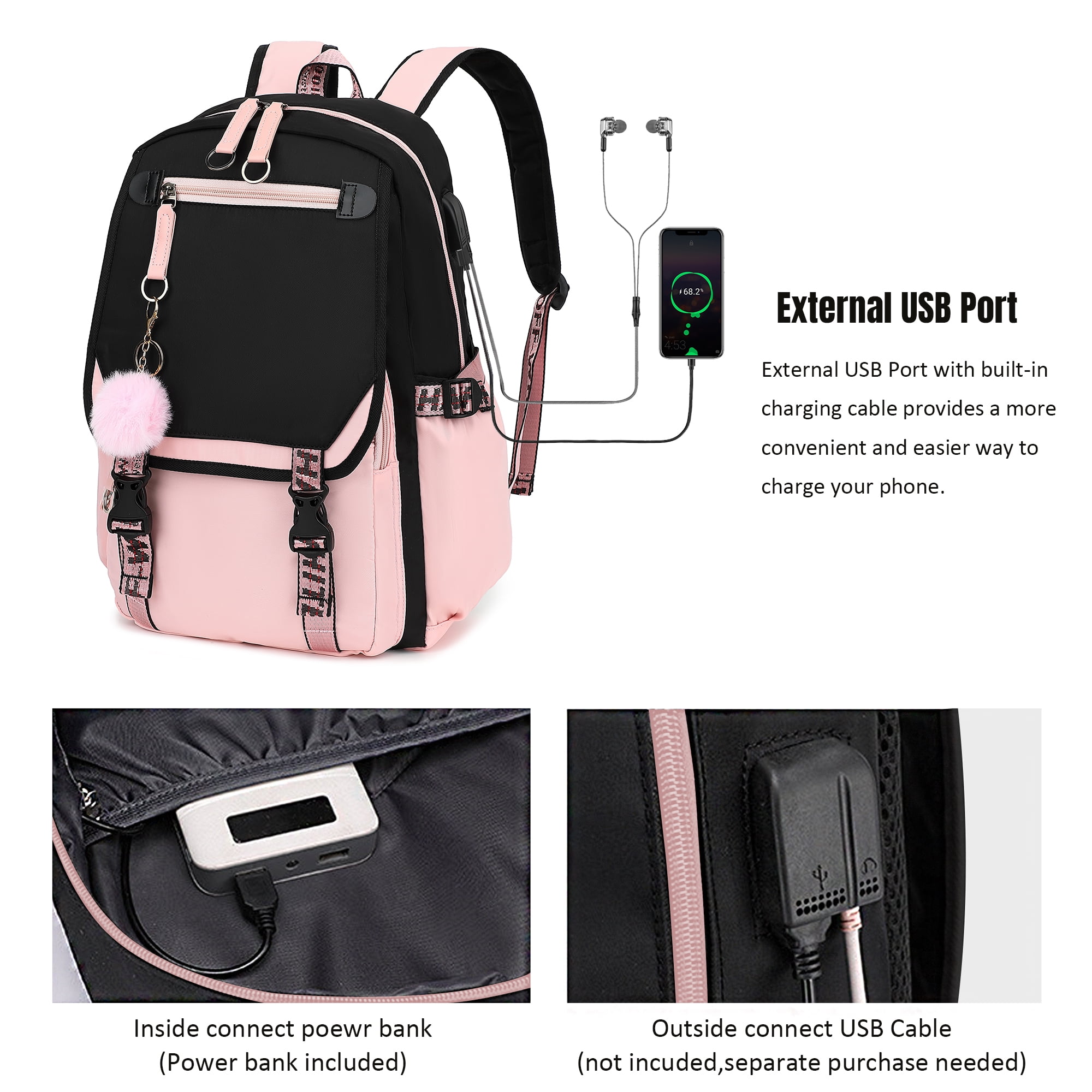 Derstuewe Teenage Girls Backpack with USB Charge Malta Ubuy