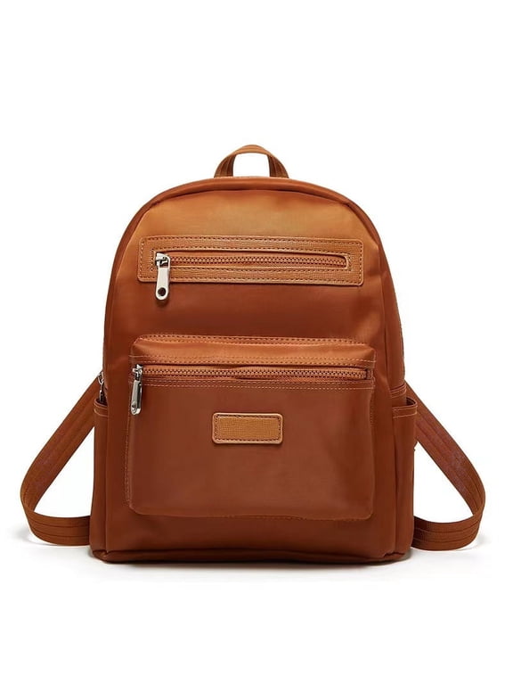 Stylish Brown School Backpack for Women and Teen Lightweight Daypack with Multiple Zipper Pockets, Faux Leather Travel Bag for College, Work