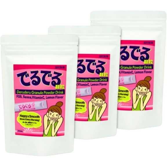 Deruderu Smooth Move Powder Drink 42 Sticks Herbal, Caffeine-Free Sugar-Free with Vitamins, 3 Packs