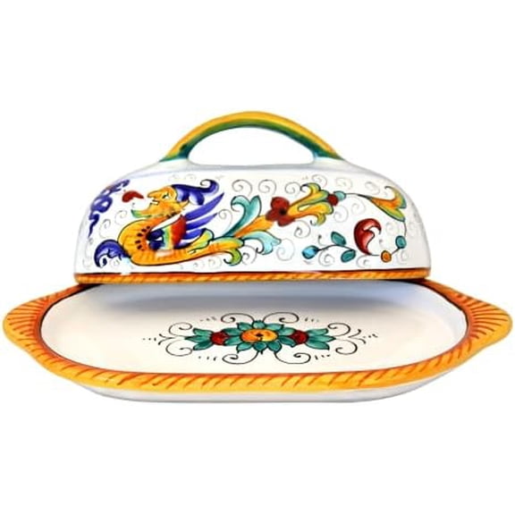 Deruta Italy by | Raffaellesco Butter Dish | Handcrafted & Handpainted Italian Ceramics | Authentic Italian Pottery Handmade in Deruta, Italy$$Home Decor, Kitchen, & Other