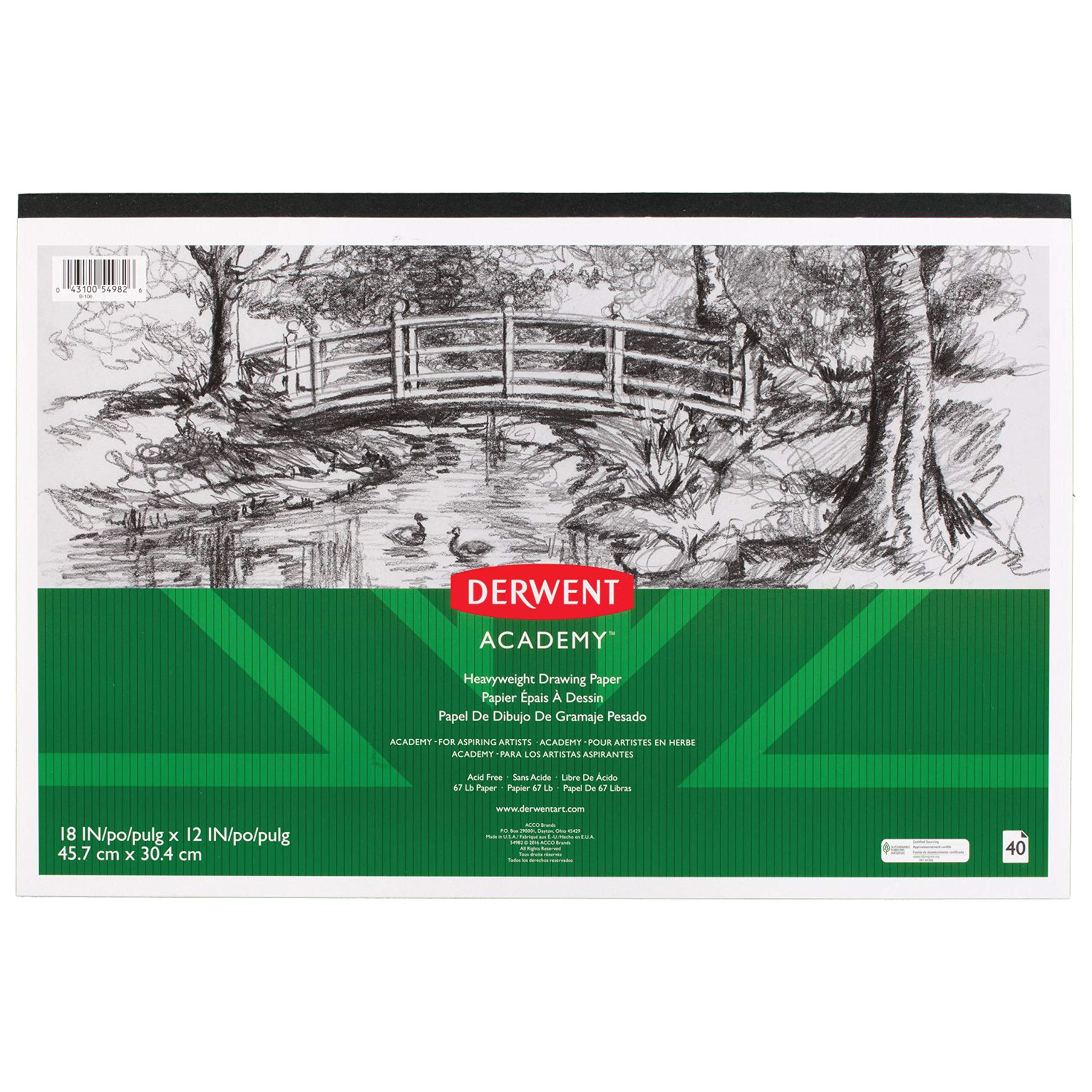 Derwent Academy White Drawing Paper Pad, 18 in. x 12 in., 40 Sheets