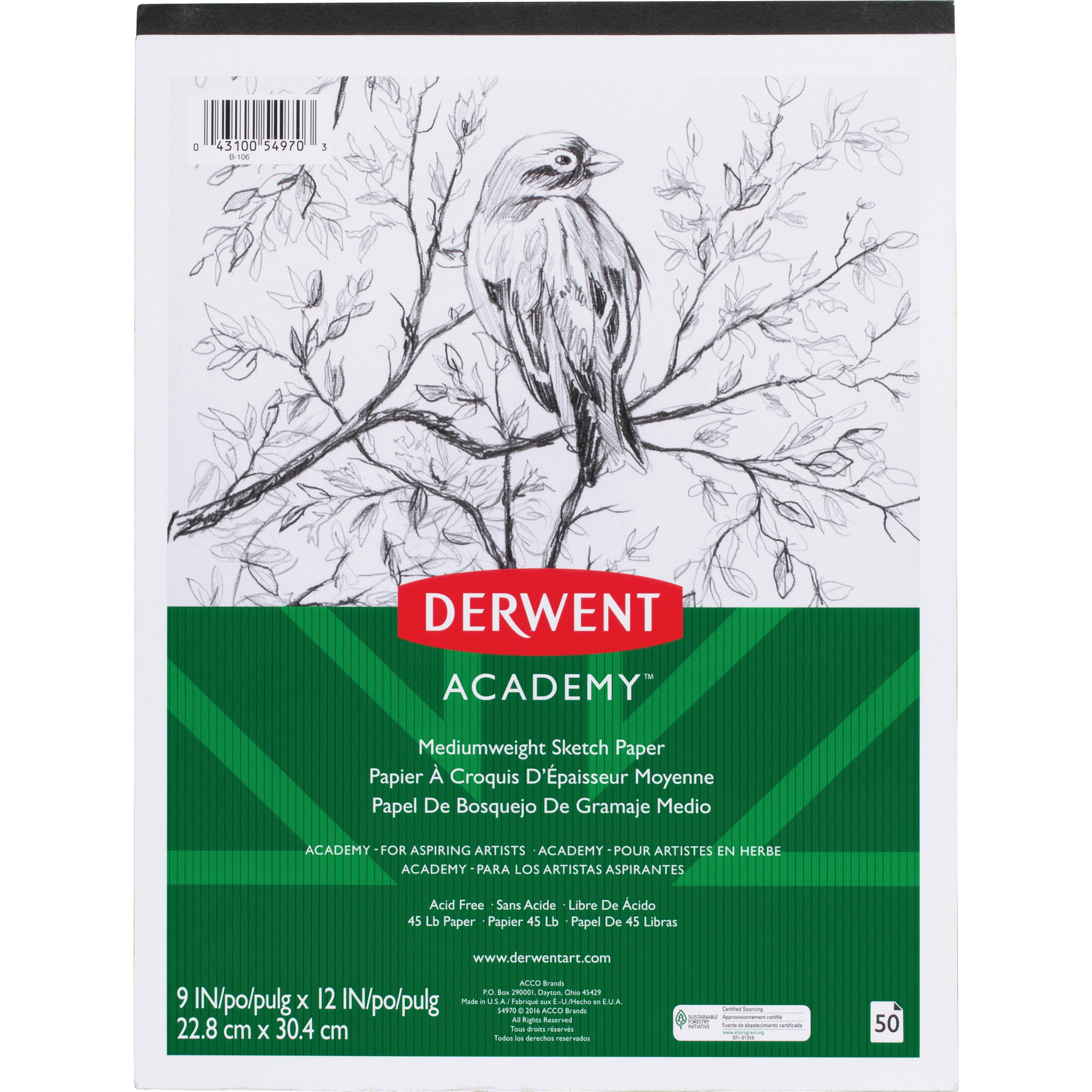 Derwent Academy Mediumweight Sketch Paper Pad, 50 Sheets (54970