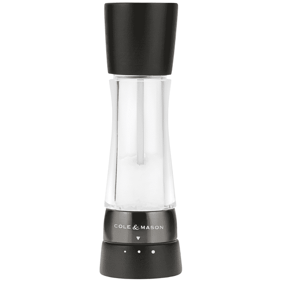 Cole & Mason Derwent Black Wood Salt Mill 7.5" – Durable Manual Grinder with 3 Adjustable Grinding Levels, Push-Top Refill Cap, Stainless Steel Finish