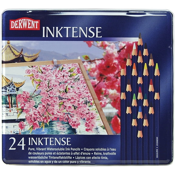 Derwent Inktense Pencils, 4mm Core, Metal Tin, 24 Count